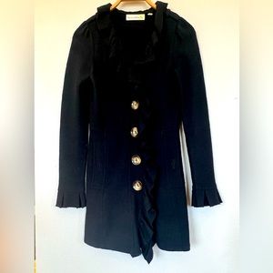 Black wool sweater coat “Charlie & Robin” ruffle, 3/4 length